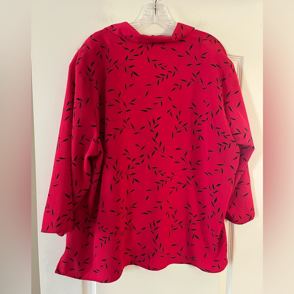 Notations Red Leaf Print Button Down Blouse Women’s Size 3X - Picture 7 of 16